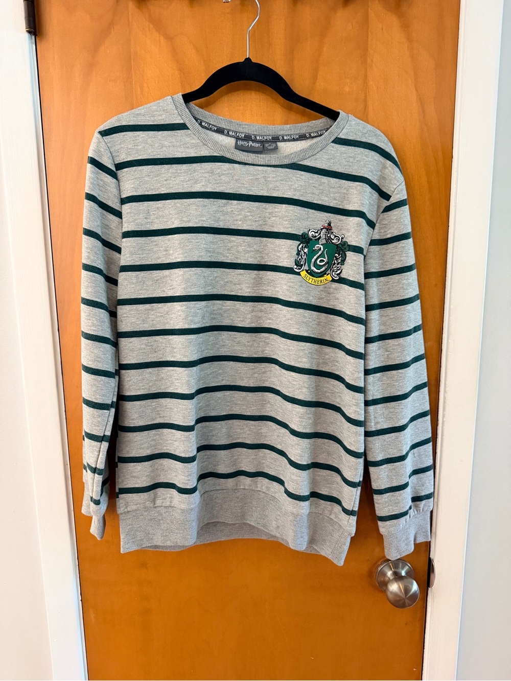 Warner Bros. Grey Crewneck with Dark Green Stripes & Crest